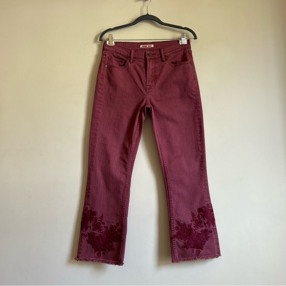 Johnny Was Embroidered Baby Boot Jeans in Red